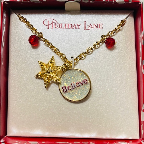 Holliday Lane Believe gold tone inspirational Necklace New in box - Picture 1 of 4